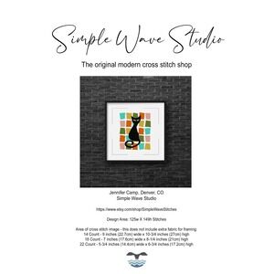 Black Cat Mid Century Atomic Cat‎ Retro Art Counted Cross Stitch Pattern KIT